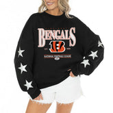 Cincinnati Bengals Gameday Couture Women's Rhinestone Star Sleeve Settle the Score Oversized Tri-Blend Pullover - Black discount