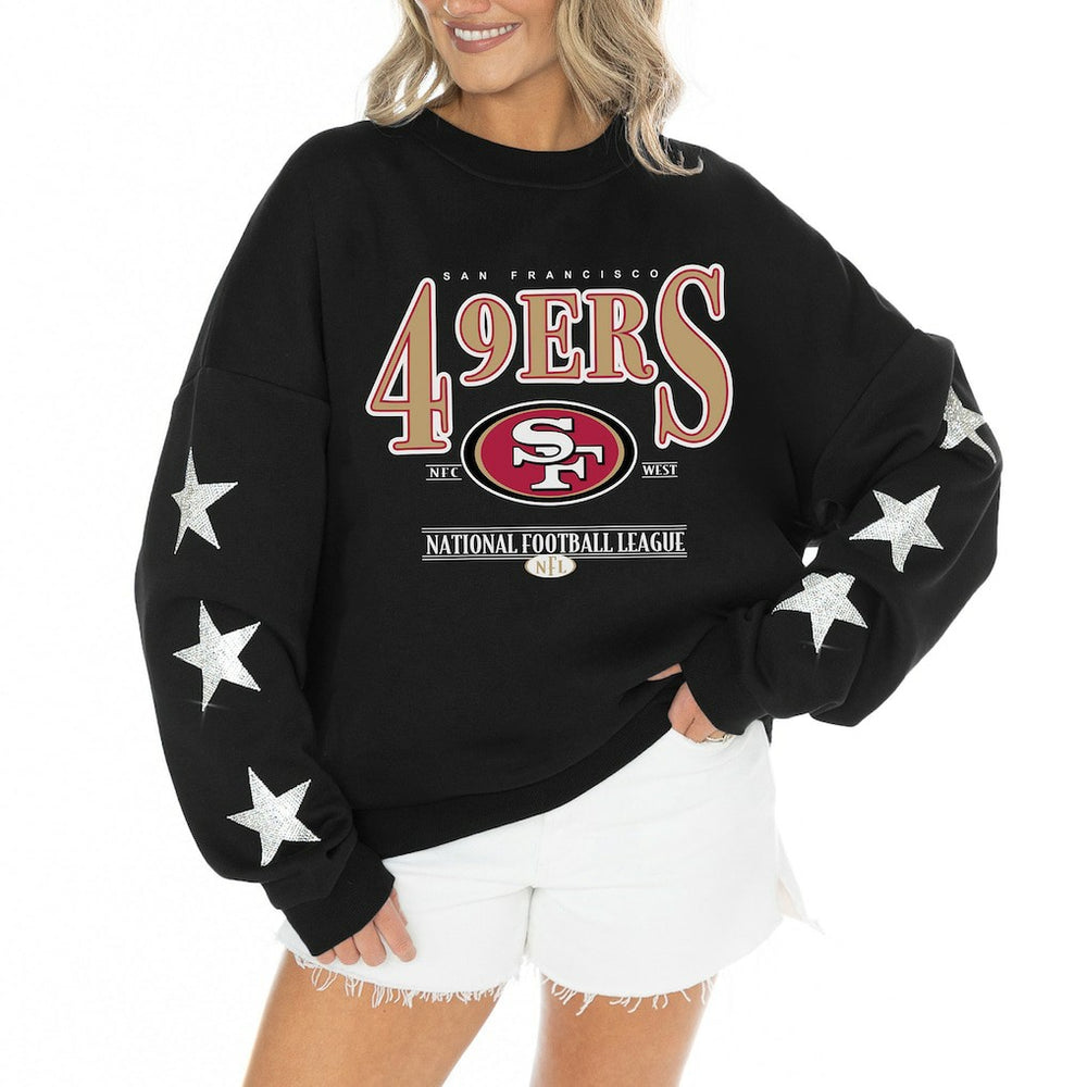San Francisco 49ers Gameday Couture Women's Rhinestone Star Sleeve Settle the Score Oversized Tri-Blend Pullover - Black online