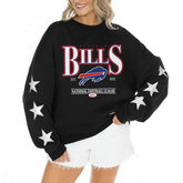Buffalo Bills Gameday Couture Women's Rhinestone Star Sleeve Settle the Score Oversized Tri-Blend Pullover - Black on sale