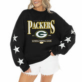Green Bay Packers Gameday Couture Women's Rhinestone Star Sleeve Settle the Score Oversized Tri-Blend Pullover - Black sale