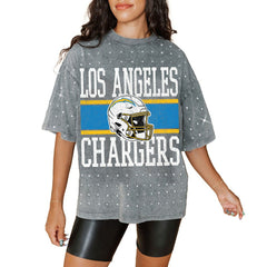 Los Angeles Chargers Gameday Couture Women's Oversized Mini Rhinestone Classic T-Shirt - Gray online