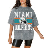 Miami Dolphins Gameday Couture Women's Oversized Mini Rhinestone Classic T-Shirt - Gray for sale