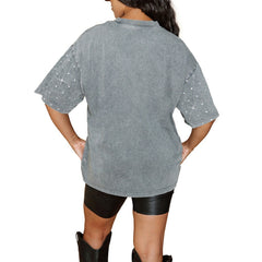 Minnesota Vikings Gameday Couture Women's Oversized Mini Rhinestone Classic T-Shirt - Gray for sale