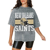New Orleans Saints Gameday Couture Women's Oversized Mini Rhinestone Classic T-Shirt - Gray outlet