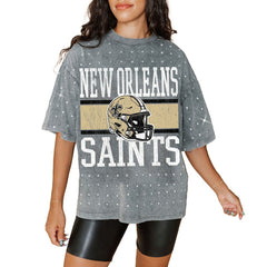 New Orleans Saints Gameday Couture Women's Oversized Mini Rhinestone Classic T-Shirt - Gray outlet