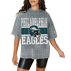 Philadelphia Eagles Gameday Couture Women's Oversized Mini Rhinestone Classic T-Shirt - Gray for sale
