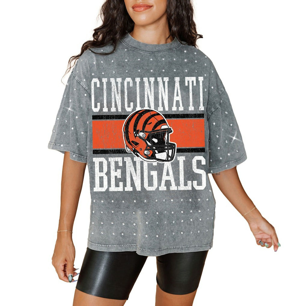 Cincinnati Bengals Gameday Couture Women's Oversized Mini Rhinestone Classic T-Shirt - Gray outlet