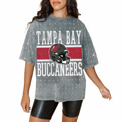 Tampa Bay Buccaneers Gameday Couture Women's Oversized Mini Rhinestone Classic T-Shirt - Gray cheap