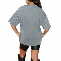 Tampa Bay Buccaneers Gameday Couture Women's Oversized Mini Rhinestone Classic T-Shirt - Gray cheap