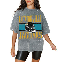 Jacksonville Jaguars Gameday Couture Women's Oversized Mini Rhinestone Classic T-Shirt - Gray for sale