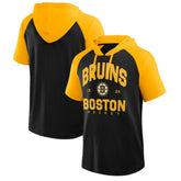 Boston Bruins Logo Athletic Prime Raglan Short Sleeve Pullover Hoodie - Black Hoodies