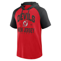 New Jersey Devils Logo Athletic Prime Raglan Short Sleeve Pullover Hoodie - Red Jerseys