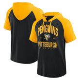 Pittsburgh Penguins Logo Athletic Prime Raglan Short Sleeve Pullover Hoodie - Black Hoodies