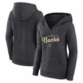 Milwaukee Bucks Logo Athletic Women's Triumphant V-Neck Pullover Hoodie - Heather Charcoal discount
