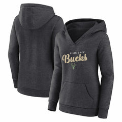 Milwaukee Bucks Logo Athletic Women's Triumphant V-Neck Pullover Hoodie - Heather Charcoal discount
