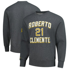 Roberto Clemente Pittsburgh Pirates Legends Collection Vintage Logo Name & Number Fleece Pullover Sweatshirt Heather Charcoal