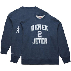Derek Jeter New York Yankees Legends Collection Vintage Logo Fleece Name & Number Pullover Sweatshirt Heather Navy