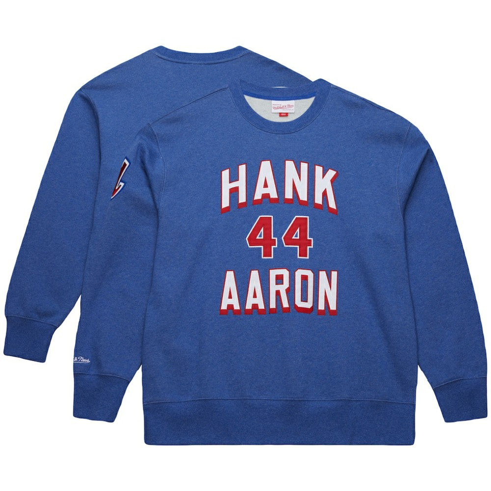Hank Aaron Atlanta Braves Legends Collection Vintage Logo Fleece Name & Number Pullover Sweatshirt Royal