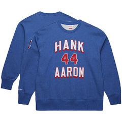 Hank Aaron Atlanta Braves Legends Collection Vintage Logo Fleece Name & Number Pullover Sweatshirt Royal