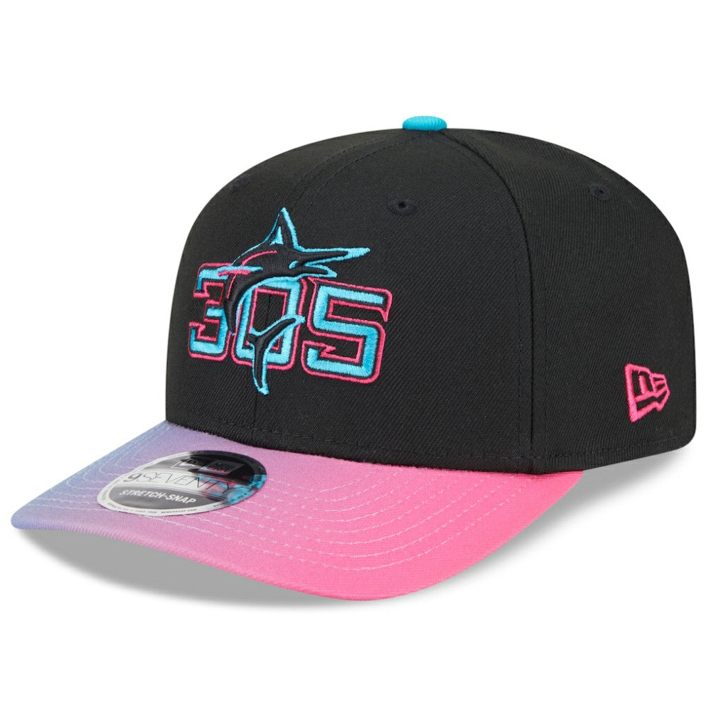 Miami Marlins 2025 City Connect 9SEVENTY Adjustable Hat Black/Pink