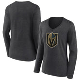 Vegas Golden Knights Women's Primary Logo Long Sleeve V-Neck T-Shirt - Charcoal T-shirts
