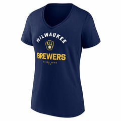 Milwaukee Brewers Logo Athletic Women's Unrivaled V-Neck T-Shirt Navy