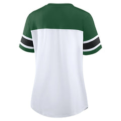 New York Jets Women's Athena Rhinestone Lace-Up V-Neck T-Shirt - White/Green online