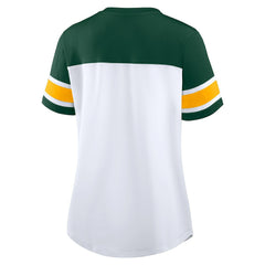 Green Bay Packers Women's Athena Rhinestone Lace-Up V-Neck T-Shirt - White/Green on sale