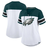 Philadelphia Eagles Women's Athena Rhinestone Lace-Up V-Neck T-Shirt - White/Midnight Green cheap
