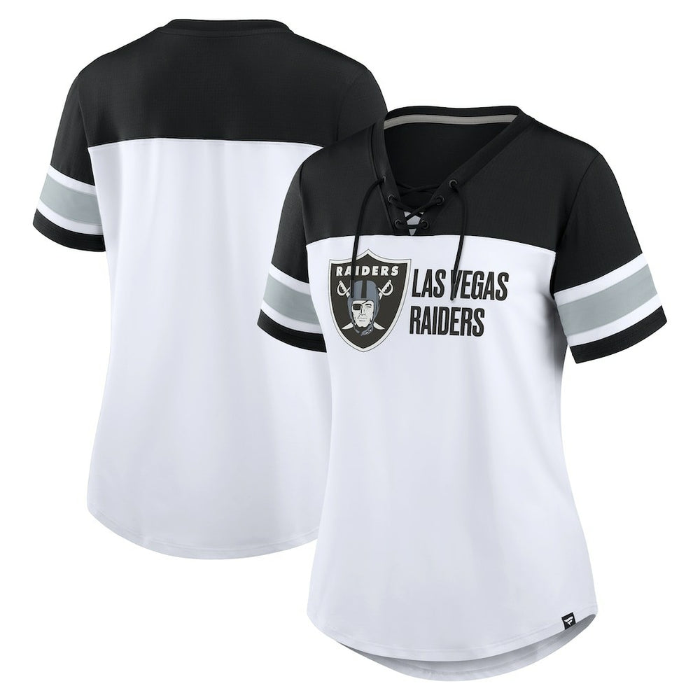 Las Vegas Raiders Women's Athena Lace-Up V-Neck T-Shirt - White/Black discount