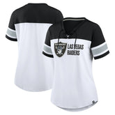 Las Vegas Raiders Women's Athena Lace-Up V-Neck T-Shirt - White/Black discount