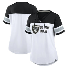 Las Vegas Raiders Women's Athena Lace-Up V-Neck T-Shirt - White/Black discount