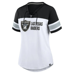 Las Vegas Raiders Women's Athena Lace-Up V-Neck T-Shirt - White/Black discount