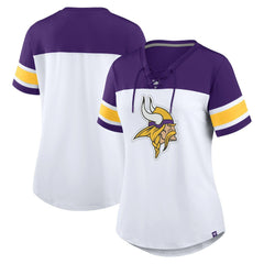Minnesota Vikings Women's Athena Rhinestone Lace-Up V-Neck T-Shirt - White/Purple outlet