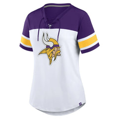 Minnesota Vikings Women's Athena Rhinestone Lace-Up V-Neck T-Shirt - White/Purple outlet