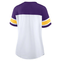 Minnesota Vikings Women's Athena Rhinestone Lace-Up V-Neck T-Shirt - White/Purple outlet