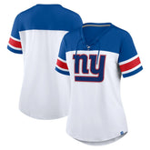 New York Giants Women's Athena Rhinestone Lace-Up V-Neck T-Shirt - White/Royal outlet