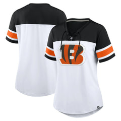 Cincinnati Bengals Women's Athena Rhinestone Lace-Up V-Neck T-Shirt - White/Black cheap