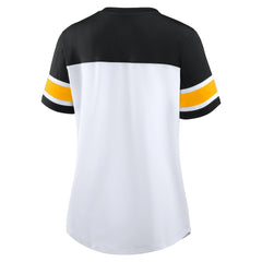 Pittsburgh Steelers Women's Athena Rhinestone Lace-Up V-Neck T-Shirt - White/Black on sale