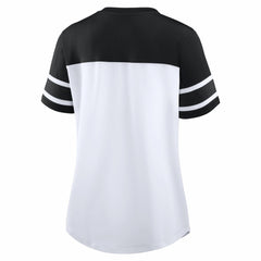 New Orleans Saints Women's Athena Rhinestone Lace-Up V-Neck T-Shirt - White/Black sale
