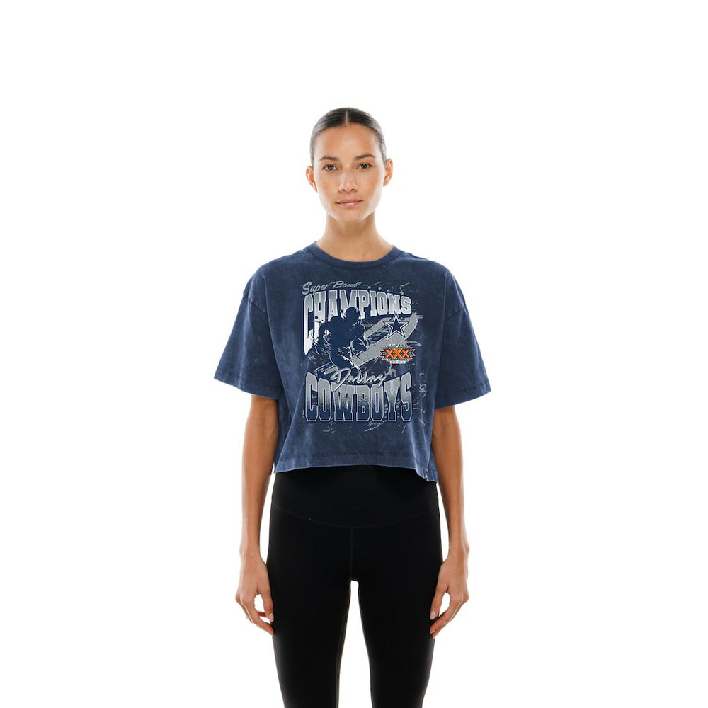 Dallas Cowboys New Era Women's Cropped Boxy Sport Classics Mineral Wash T-Shirt - Navy on sale