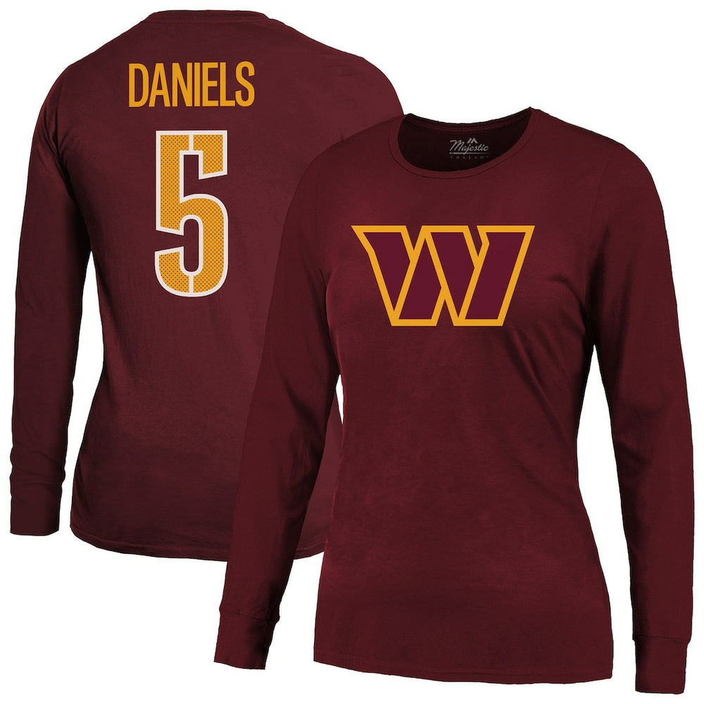 Jayden Daniels Washington Commanders Majestic Threads Women's Player Name & Number Long Sleeve T-Shirt - Burgundy online