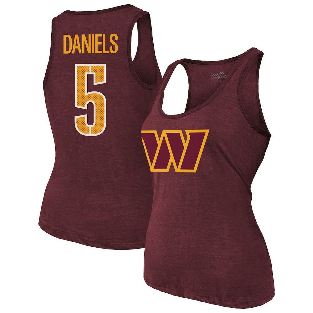 Jayden Daniels Washington Commanders Majestic Threads Women's Name & Number Tri-Blend Scoop Neck Tank Top - Burgundy online