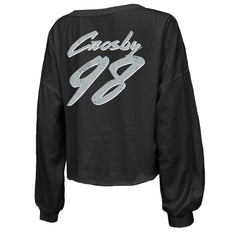Maxx Crosby Las Vegas Raiders Majestic Threads Women's Name & Number Off-Shoulder Script Cropped Long Sleeve Relaxed V-Neck T-Shirt - Black discount