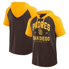 San Diego Padres Logo Athletic Prime Raglan Short Sleeve Hoodie T-Shirt Brown