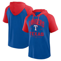 Texas Rangers Logo Athletic Prime Raglan Short Sleeve Hoodie T-Shirt Royal