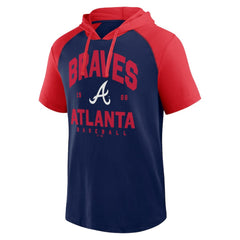 Atlanta Braves Logo Athletic Prime Raglan Short Sleeve Hoodie T-Shirt Navy