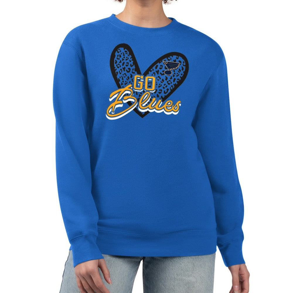 St. Louis Blues G-III 4Her by Carl Banks Women's Animal Print Heart Fleece Pullover Sweatshirt - Blue Sweatshirts