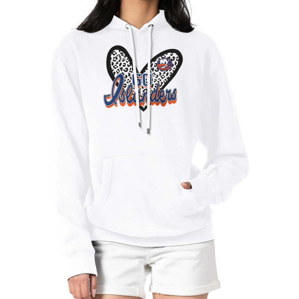 New York Islanders G-III 4Her by Carl Banks Women's Animal Print Heart Fleece Pullover Hoodie - White Hoodies