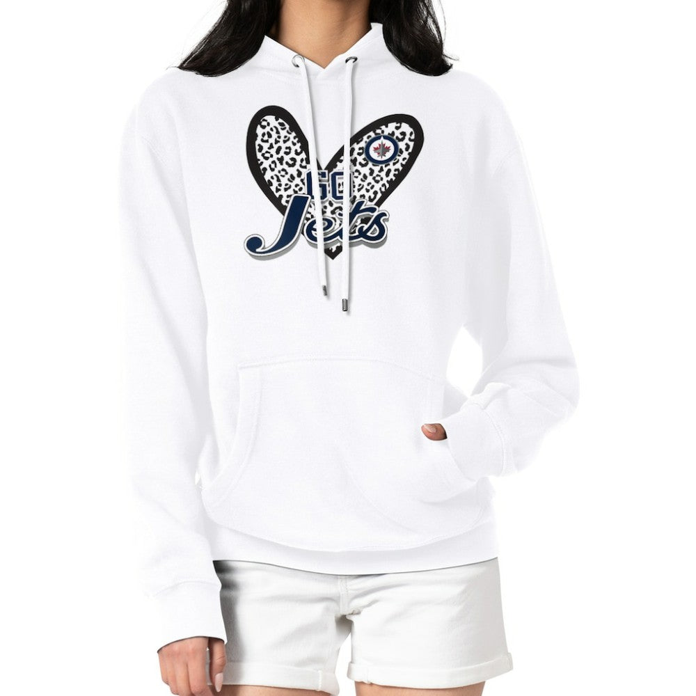 Winnipeg Jets G-III 4Her by Carl Banks Women's Animal Print Heart Fleece Pullover Hoodie - White Hoodies